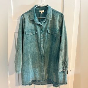 Umgee Teal Button Down Shirt Dress